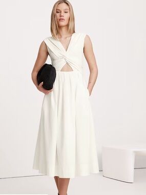 NWT Banana Republic Mixed Media Cut-Out Midi Dress in Ivory Magnolia Flower - S